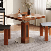 Foldable solid wood dining table that converts from square to round shape